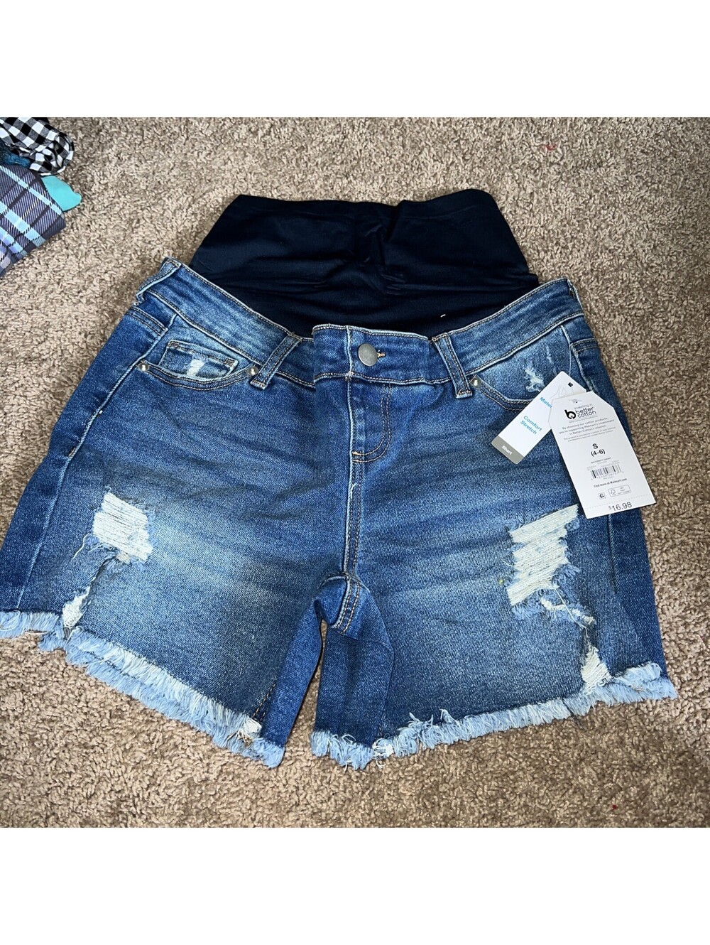 Time And Tru Maternity Blue Jean Shorts Maternity Destructed Medium Wash Size S